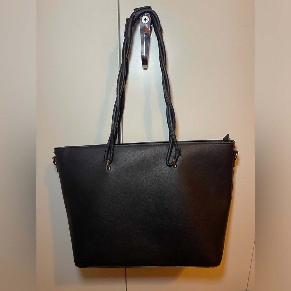 Black Faux Leather Large Tote Bag Purse